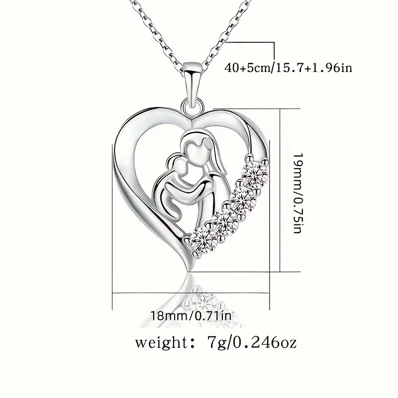 Mother's Day Love Zircon Pendant Necklace 925 Sterling Silver Hypoallergenic