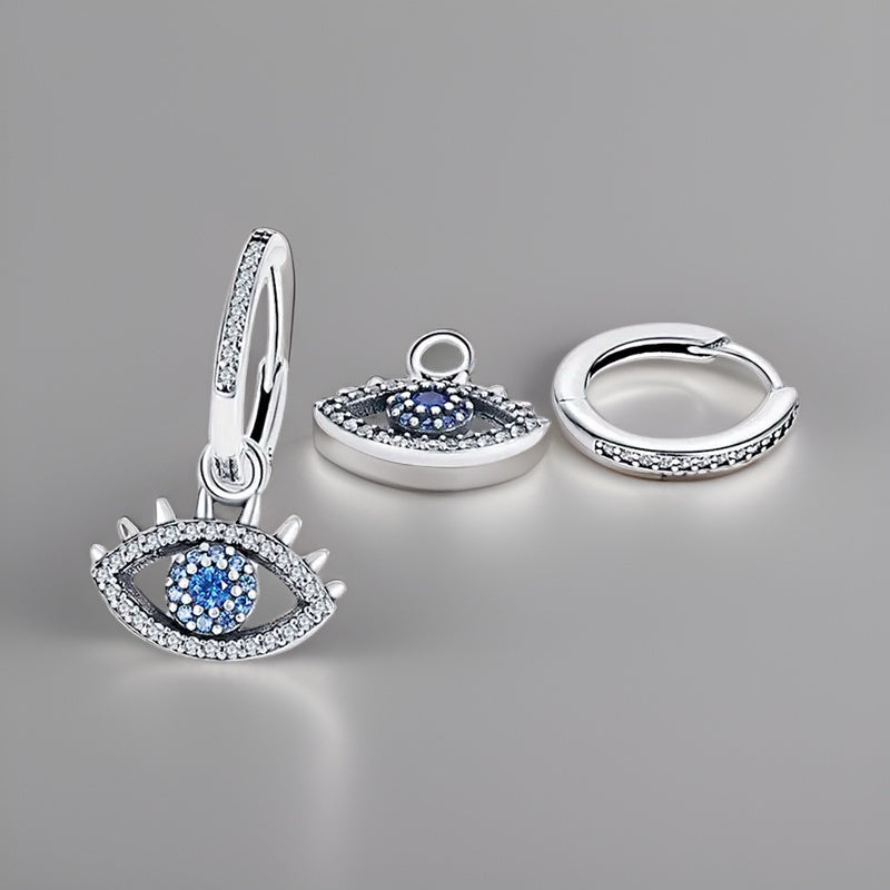 Eye Design Blue Zircon Inlaid Dangle Earrings 925 Sterling Silver Hypoallergenic
