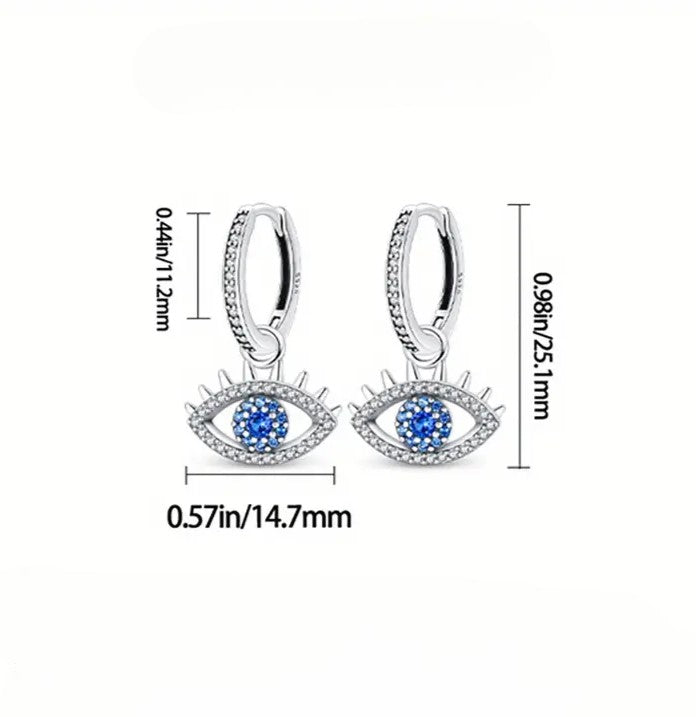 Eye Design Blue Zircon Inlaid Dangle Earrings 925 Sterling Silver Hypoallergenic