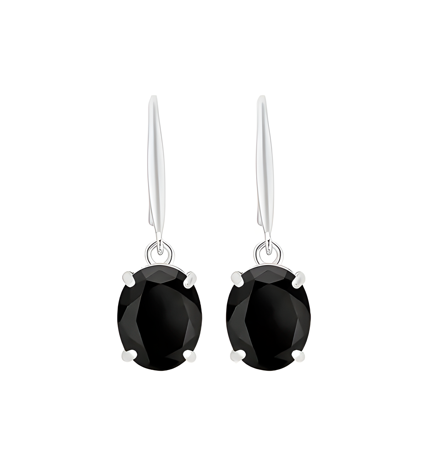 Oval Shiny Black Zircon Dangle Earrings Simple Style 925 Sterling Silver Hypoallergenic