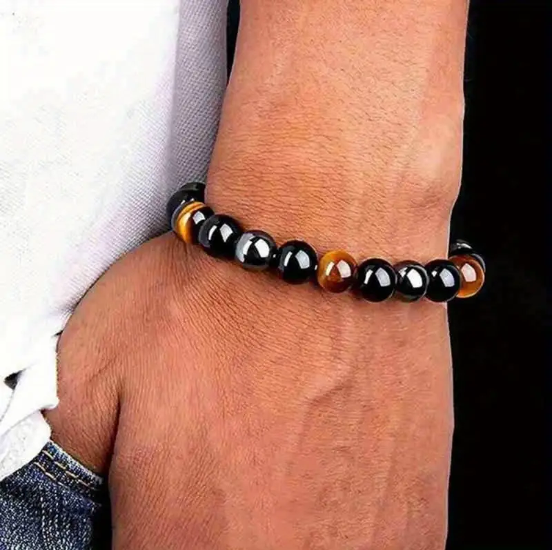 Three Elements Beads Bracelets (Black Obsidian + Tiger's Eye + Hematite) (8 mm)