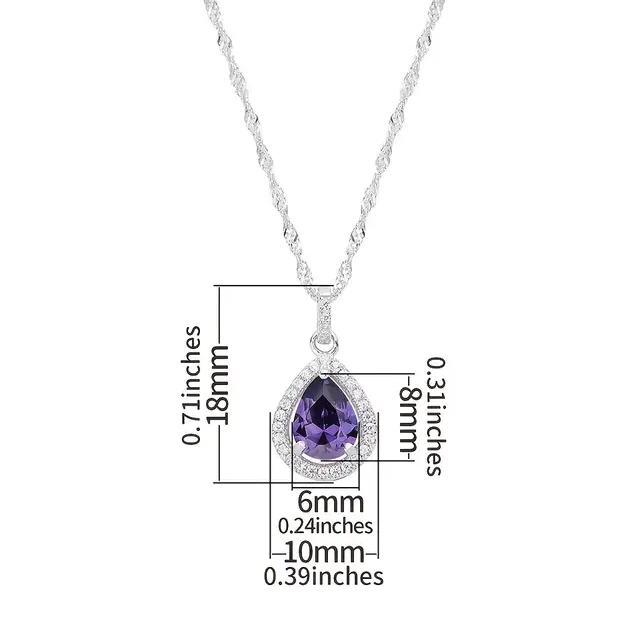 Inlaid Purple Zircon Waterdrop Shape Pendant Necklace Hypoallergenic
