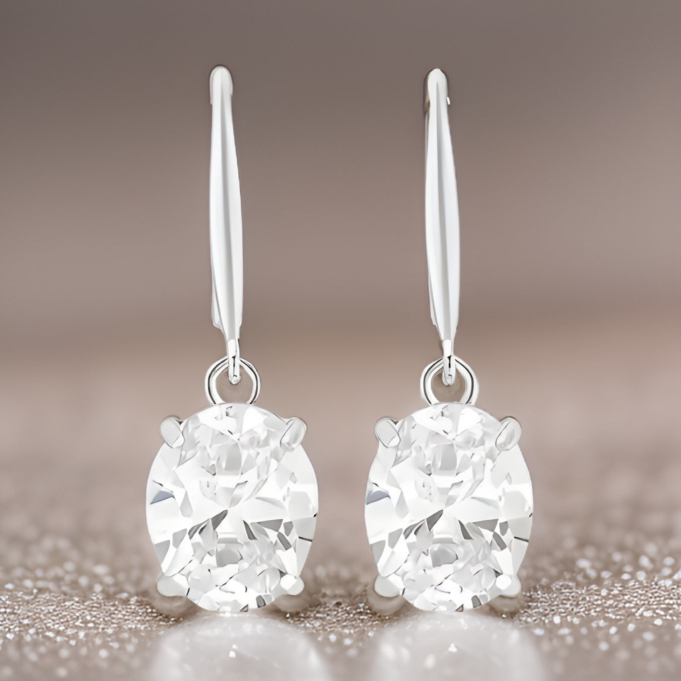 Oval Shiny Zircon Dangle Earrings Simple Style 925 Sterling Silver Hypoallergenic