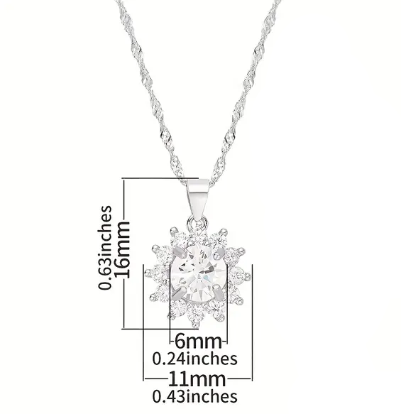 Inlaid Zircon Pendant Necklace 925 Sterling Silver Hypoallergenic