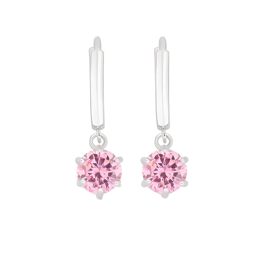 Hoop Earrings Inlaid Pink Zircon 925 Sterling Silver Hypoallergenic