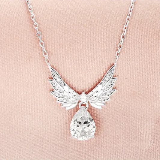 Angel Wings Zircon Pendant Necklace 925 Sterling Silver Hypoallergenic