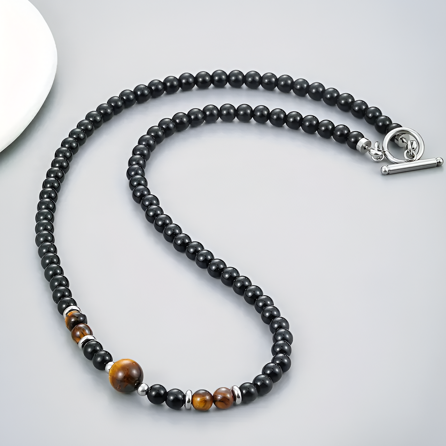 Tiger Eye Beaded Necklace With Stainless Steel