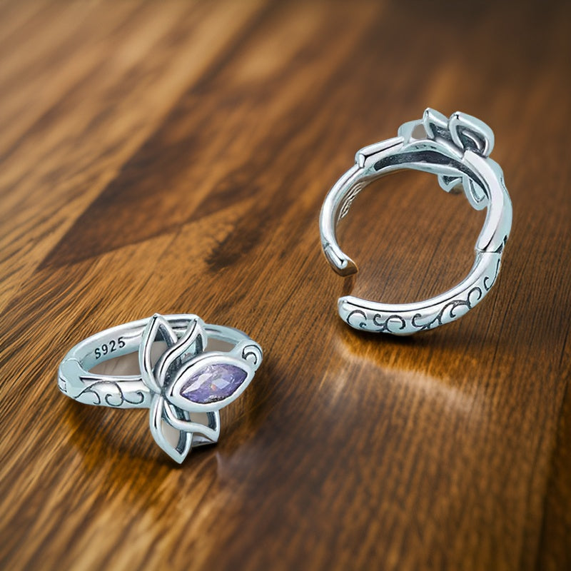 Hoop Earrings With Lotus Design 925 Sterling Silver Hypoallergenic Jewelry