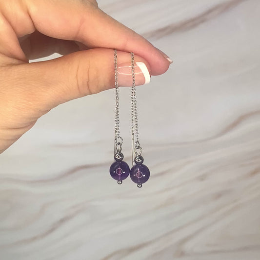 Chain Earrings with Amethyst