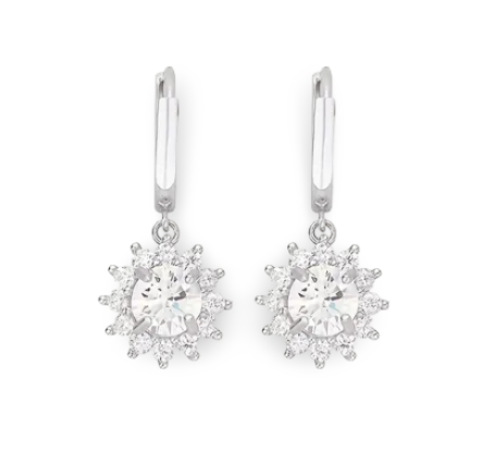 Hoop Earrings With Round Shape Pendant Zircon 925 Sterling Silver Hypoallergenic