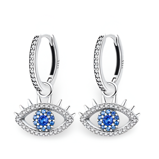 Eye Design Blue Zircon Inlaid Dangle Earrings 925 Sterling Silver Hypoallergenic
