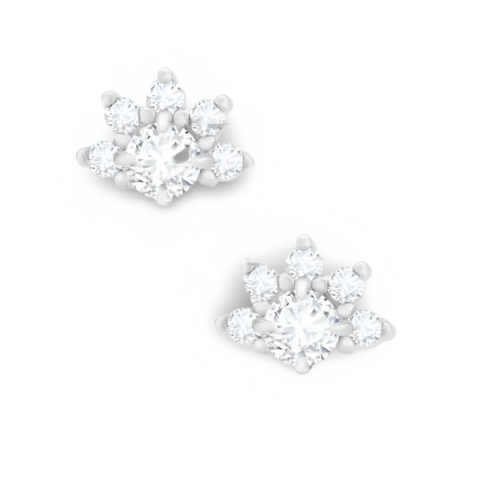Stud Earrings Delicate Flower Crown Design 925 Sterling Silver Hypoallergenic