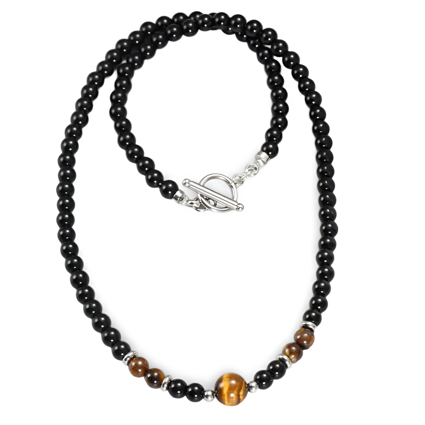Tiger Eye Beaded Necklace With Stainless Steel