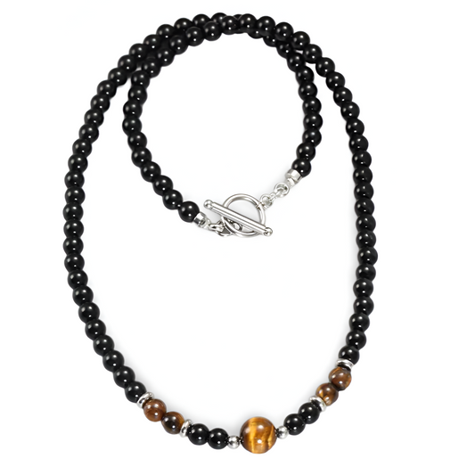 Tiger Eye Beaded Necklace With Stainless Steel